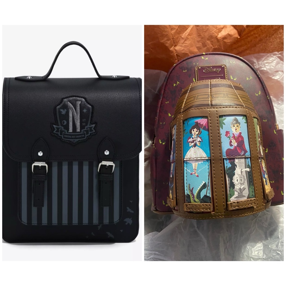 Loungefly  Haunted Mansion Moving Portraits Wednesday Nevermore Academy Backpack